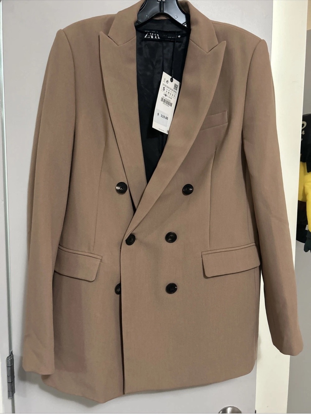 NWT ZARA Camel Double Breasted Tailored Blazer Size S Ref 2761/678